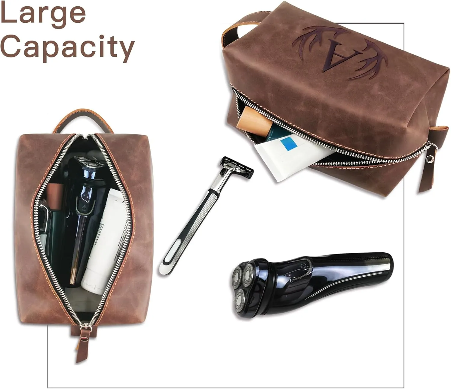 Travel Toiletry Bag for Men Personalized Groomsmen Proposal Gift Idea Bachelor Party Favor Monogrammed Initial Letter PU Leather Waterproof Shaving Bag Travel Essentials Storage Bags (N)