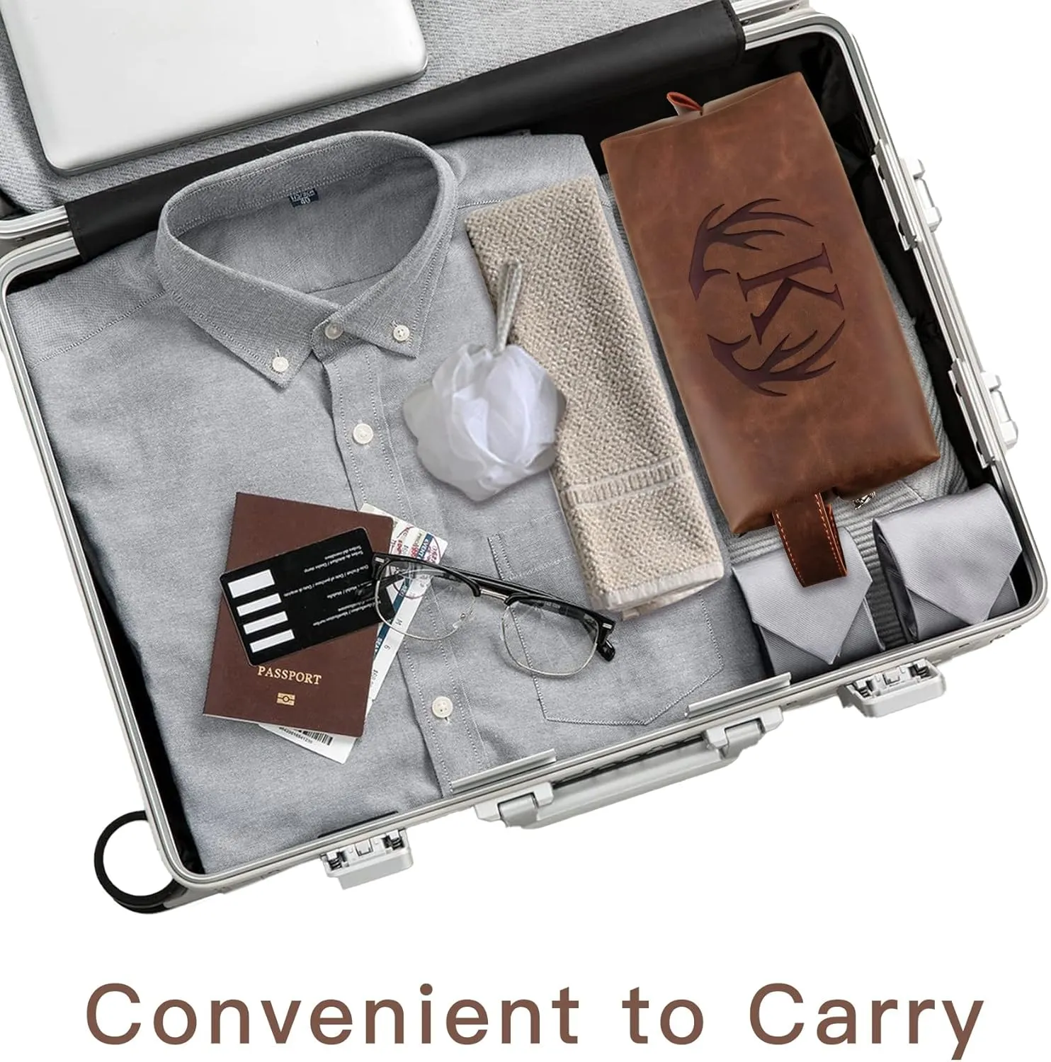 Travel Toiletry Bag for Men Personalized Groomsmen Proposal Gift Idea Bachelor Party Favor Monogrammed Initial Letter PU Leather Waterproof Shaving Bag Travel Essentials Storage Bags (N)