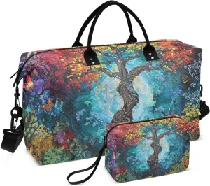 Tree Colorful Fantasy Travel Duffel Bag, Gym Bags with Multiple Interior Pockets for Men Women Toiletry Purse Included 20.5”x 1.9” x 13.8”