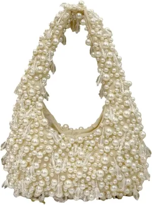 Trendy Pearl Shoulder Purse for Women Small Y2k Tote Bags for Party Rhinestone-Encrusted Designer Handbags