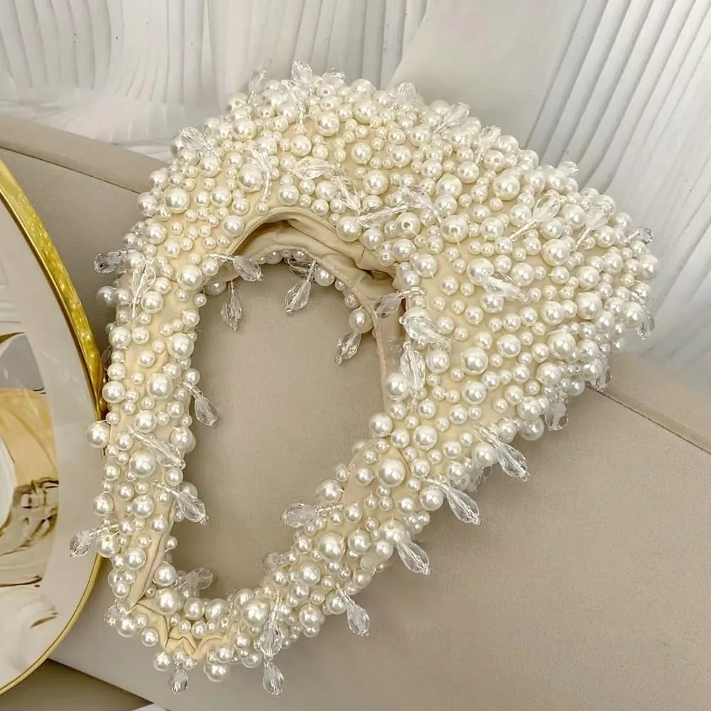 Trendy Pearl Shoulder Purse for Women Small Y2k Tote Bags for Party Rhinestone-Encrusted Designer Handbags