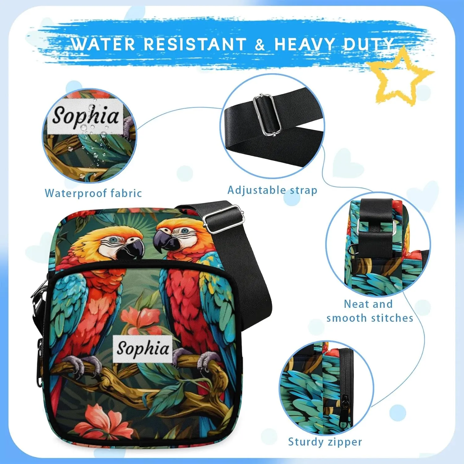 TropicalLife Personalized Crossbody Bag for Women Men Custom Name Messenger Bags