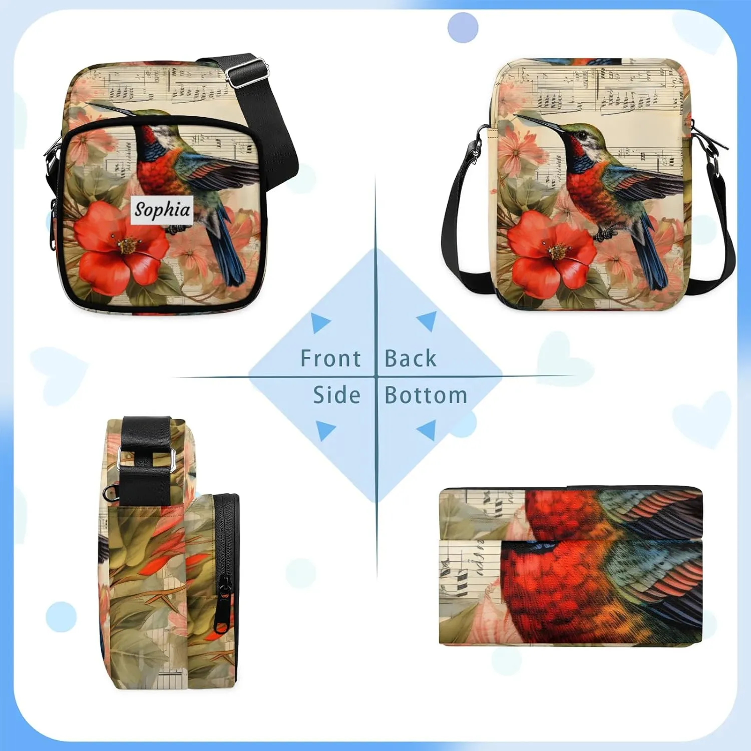 TropicalLife Personalized Crossbody Bag for Women Men Custom Name Messenger Bags