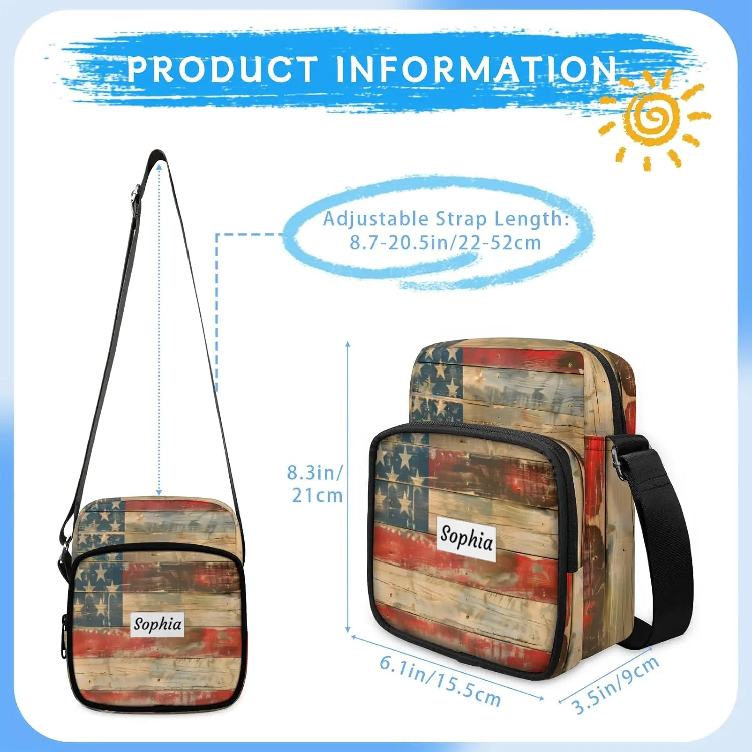 TropicalLife Personalized Crossbody Bag for Women Men Custom Name Messenger Bags
