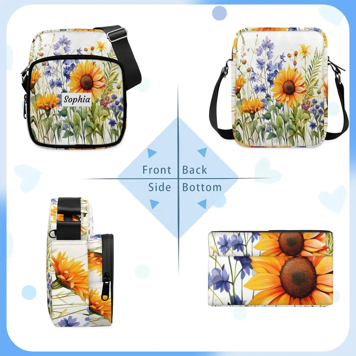 TropicalLife Personalized Crossbody Bag for Women Men Custom Name Messenger Bags