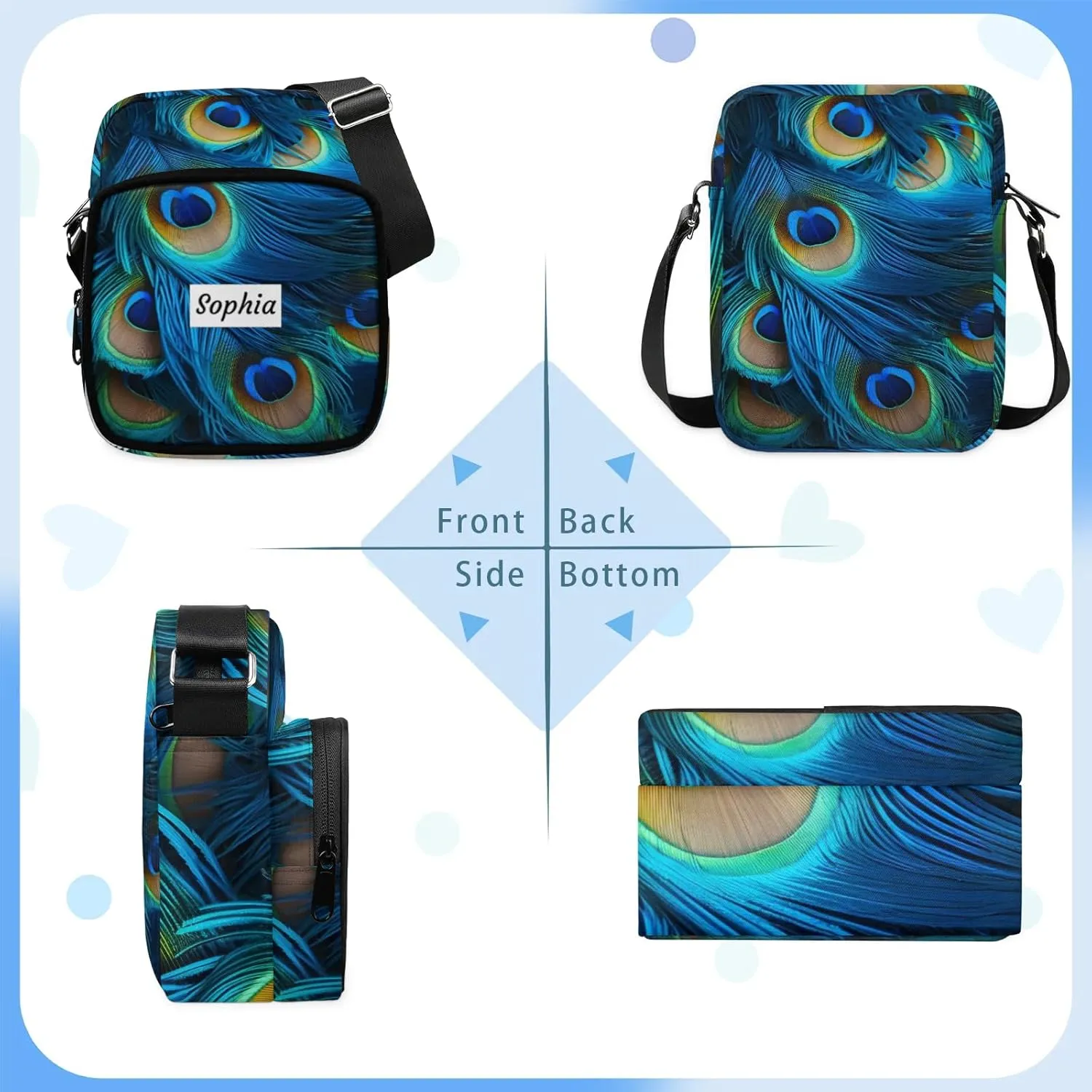 TropicalLife Personalized Crossbody Bag for Women Men Custom Name Messenger Bags