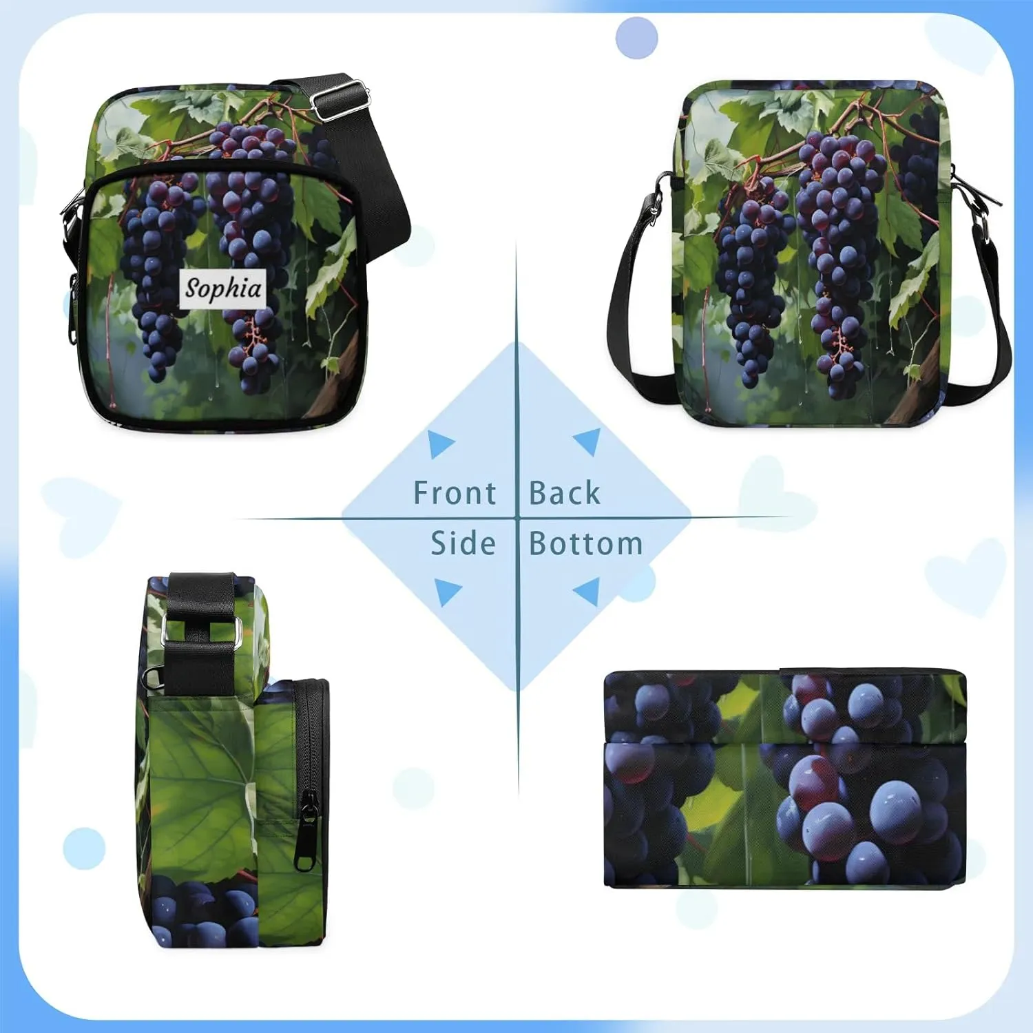 TropicalLife Personalized Crossbody Bag for Women Men Custom Name Messenger Bags