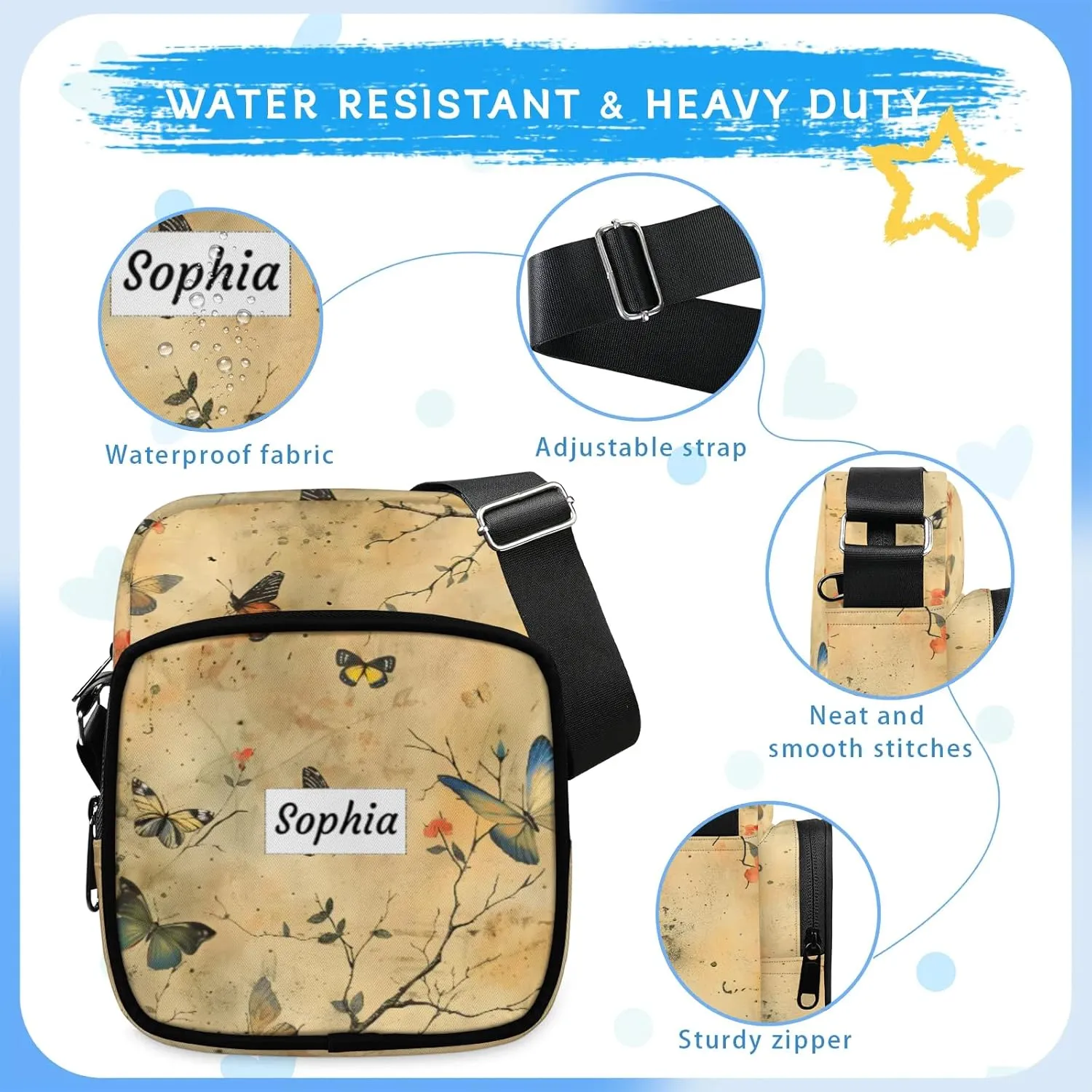 TropicalLife Personalized Crossbody Bag for Women Men Custom Name Messenger Bags