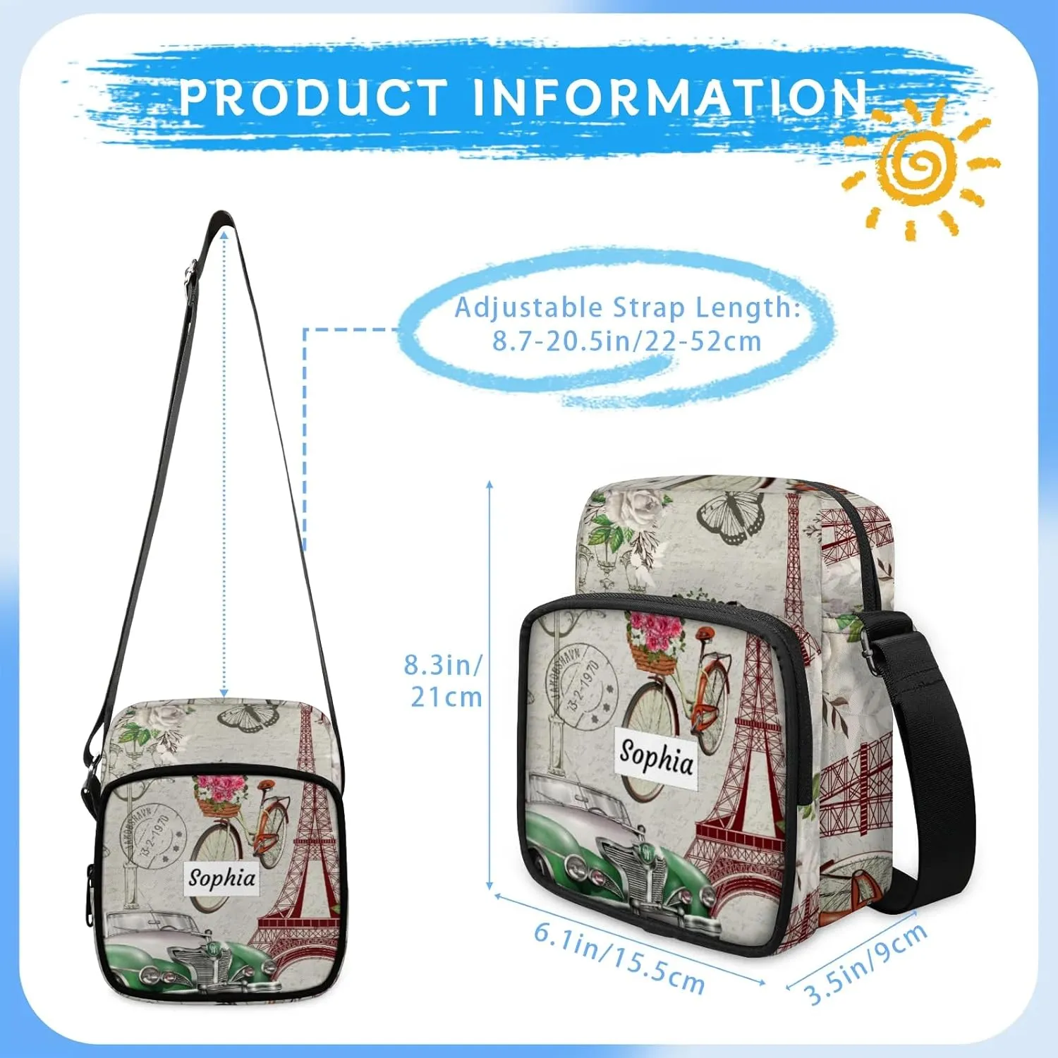 TropicalLife Personalized Crossbody Bag for Women Men Custom Name Messenger Bags