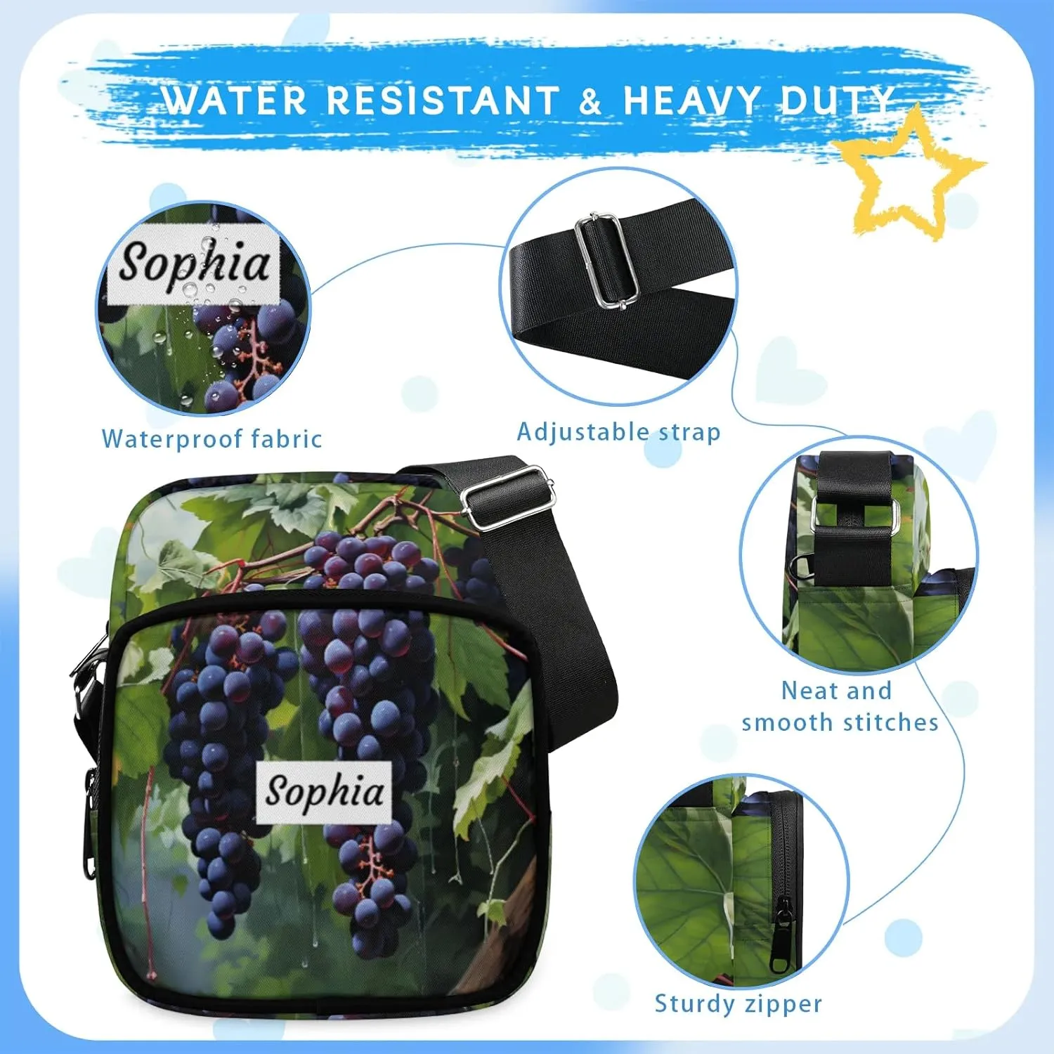TropicalLife Personalized Crossbody Bag for Women Men Custom Name Messenger Bags