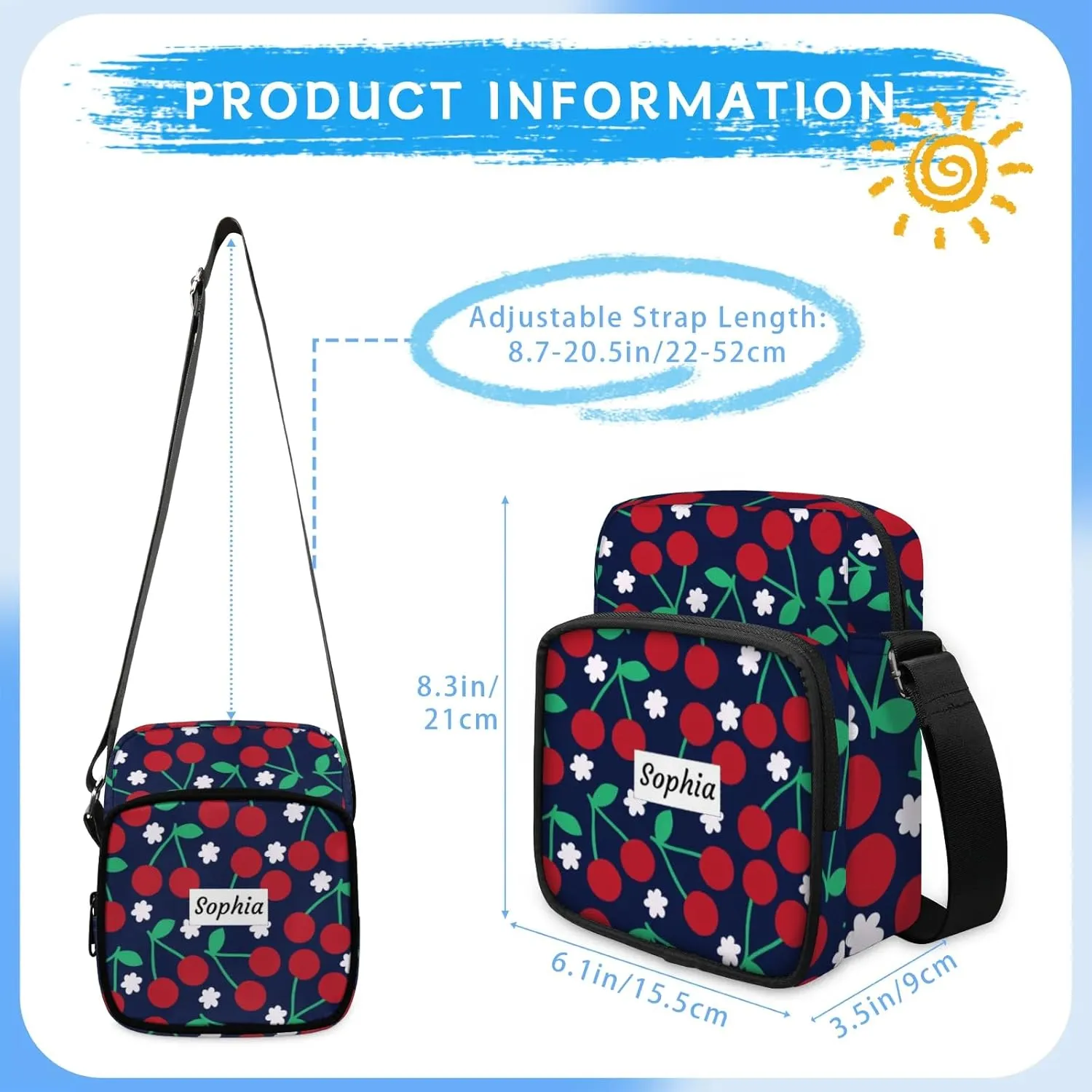 TropicalLife Personalized Crossbody Bag for Women Men Custom Name Messenger Bags