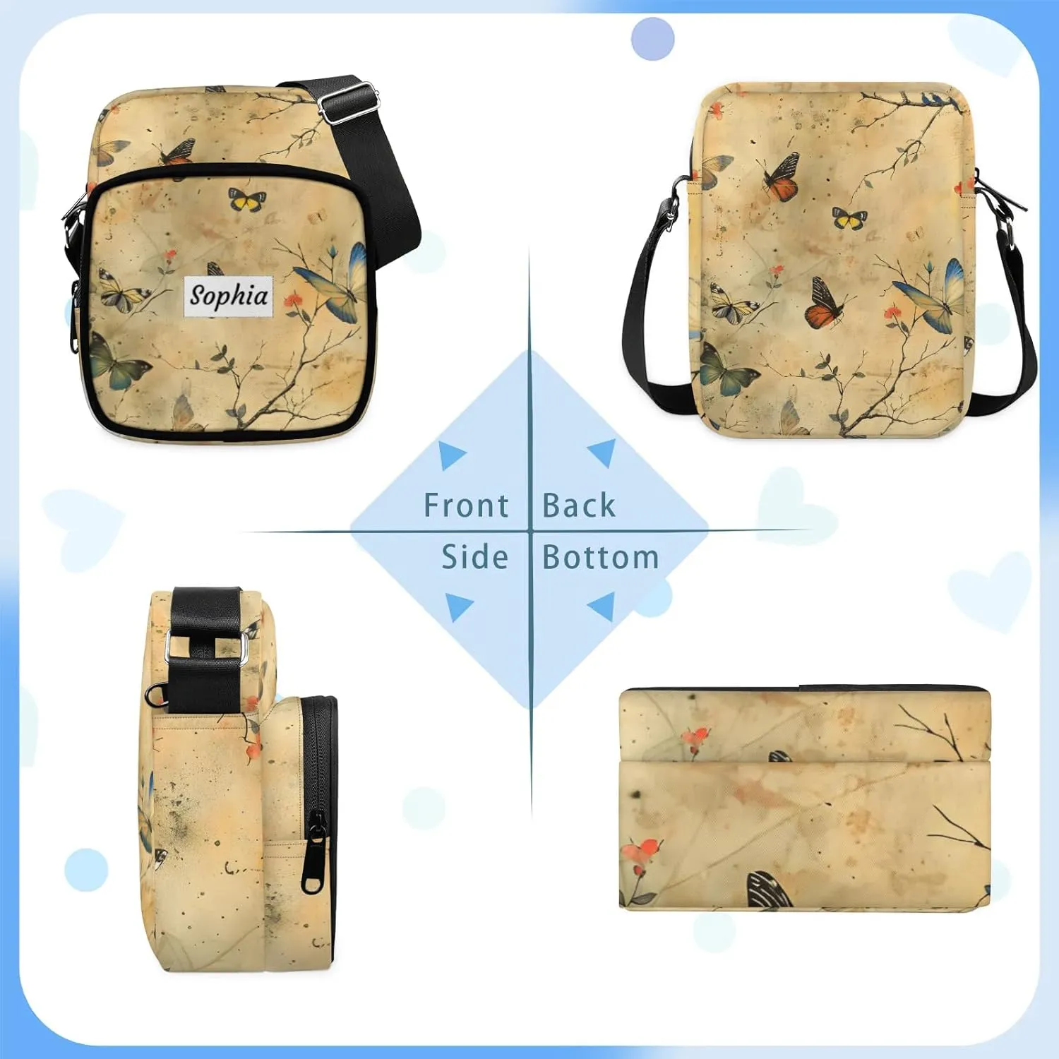 TropicalLife Personalized Crossbody Bag for Women Men Custom Name Messenger Bags