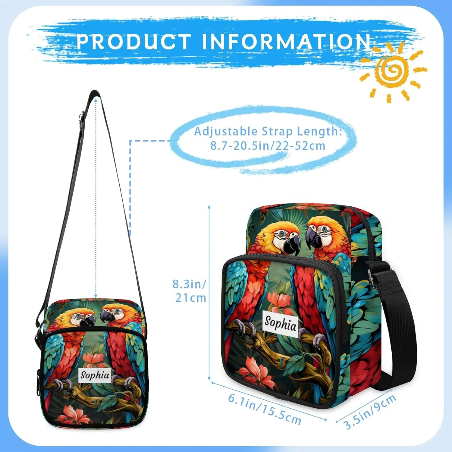 TropicalLife Personalized Crossbody Bag for Women Men Custom Name Messenger Bags