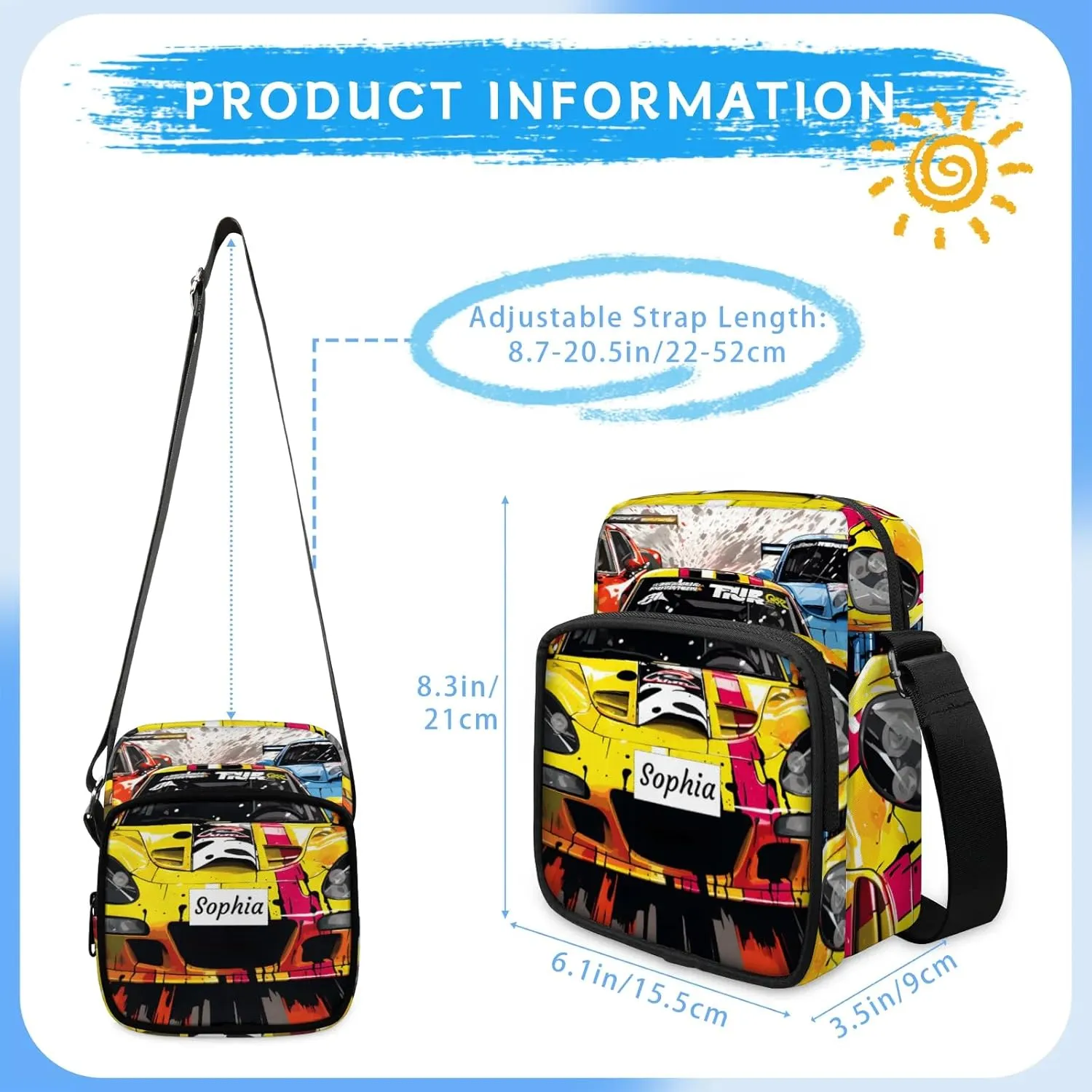 TropicalLife Personalized Crossbody Bag for Women Men Custom Name Messenger Bags