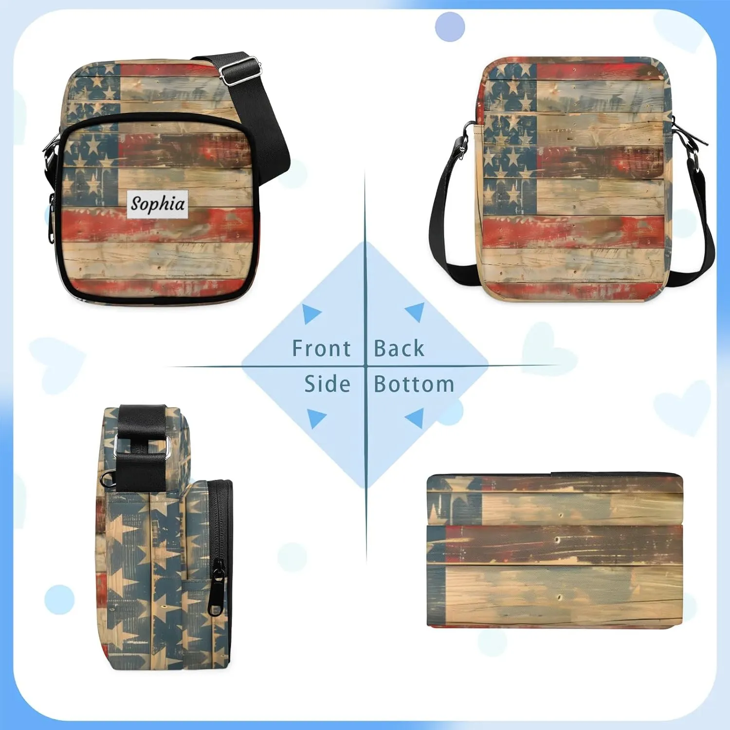 TropicalLife Personalized Crossbody Bag for Women Men Custom Name Messenger Bags