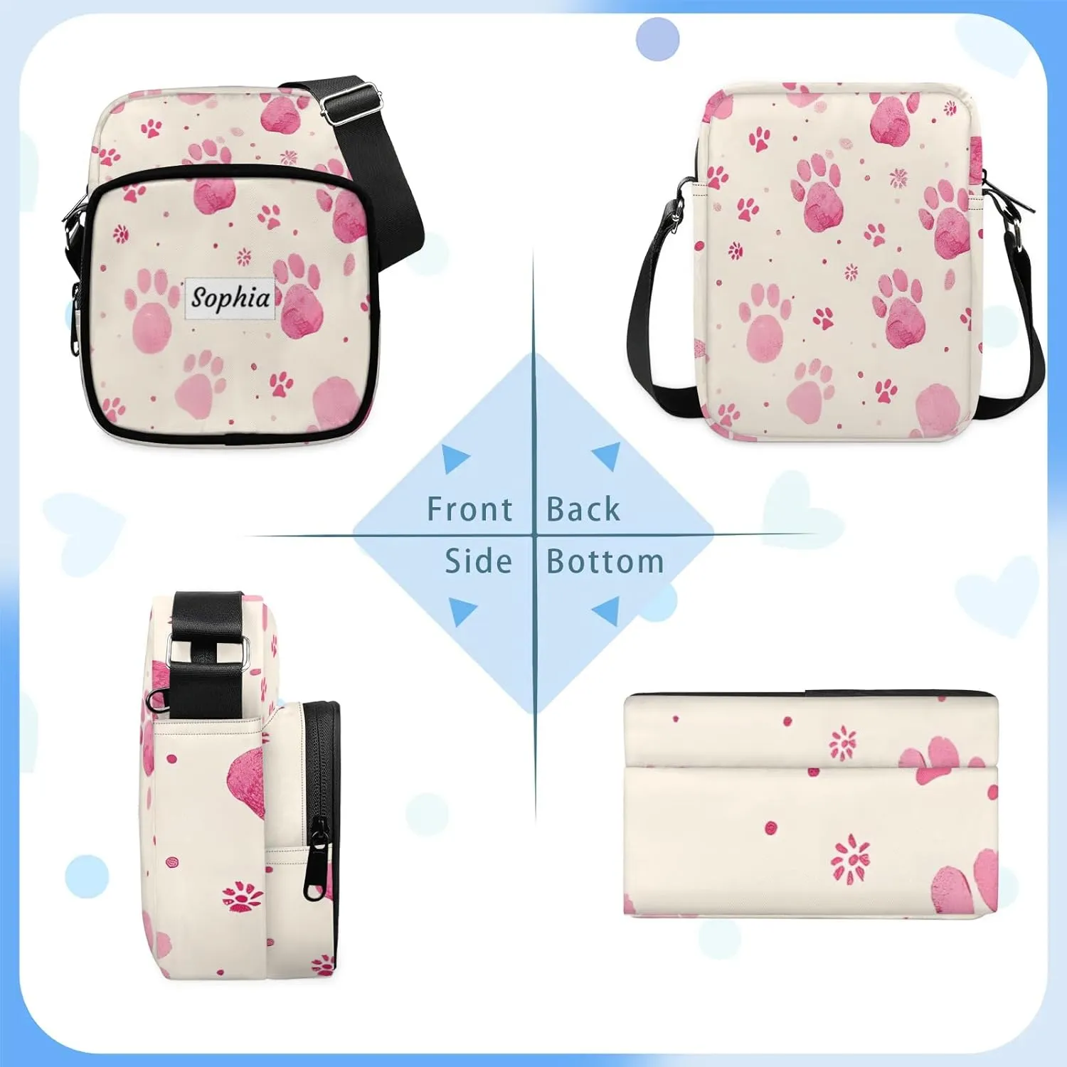 TropicalLife Personalized Crossbody Bag for Women Men Custom Name Messenger Bags