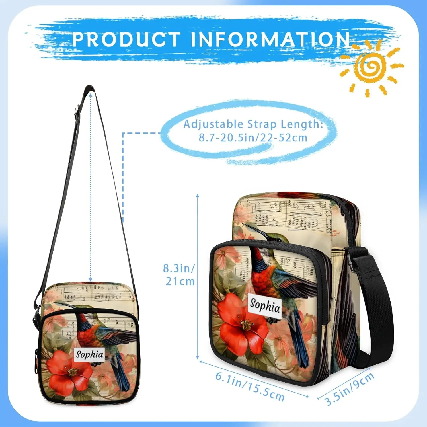 TropicalLife Personalized Crossbody Bag for Women Men Custom Name Messenger Bags