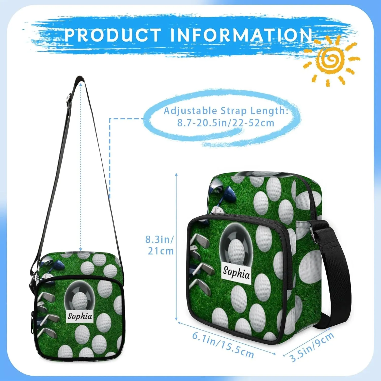 TropicalLife Personalized Crossbody Bag for Women Men Custom Name Messenger Bags