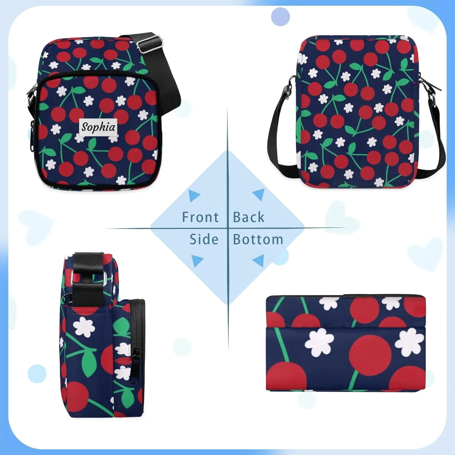 TropicalLife Personalized Crossbody Bag for Women Men Custom Name Messenger Bags