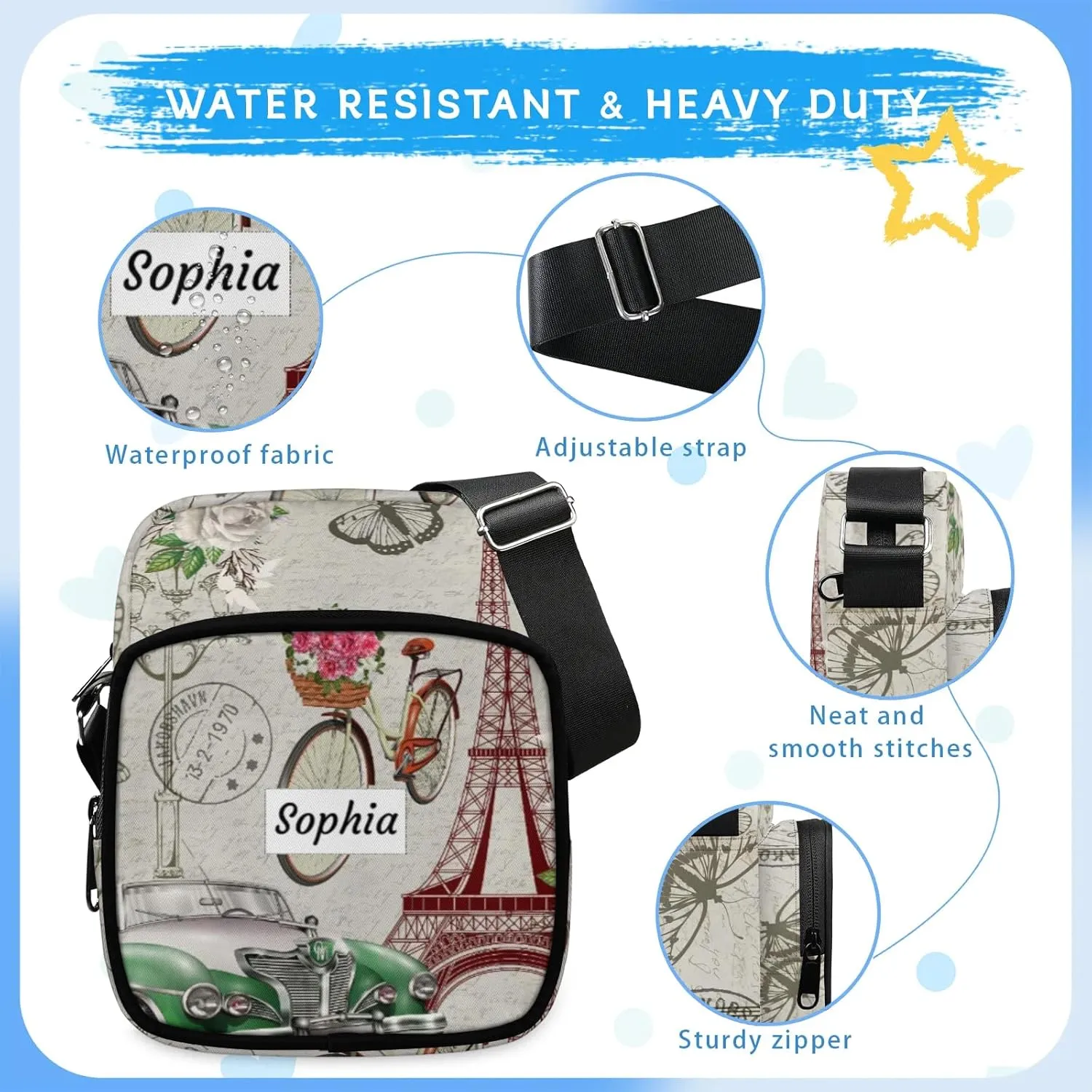 TropicalLife Personalized Crossbody Bag for Women Men Custom Name Messenger Bags