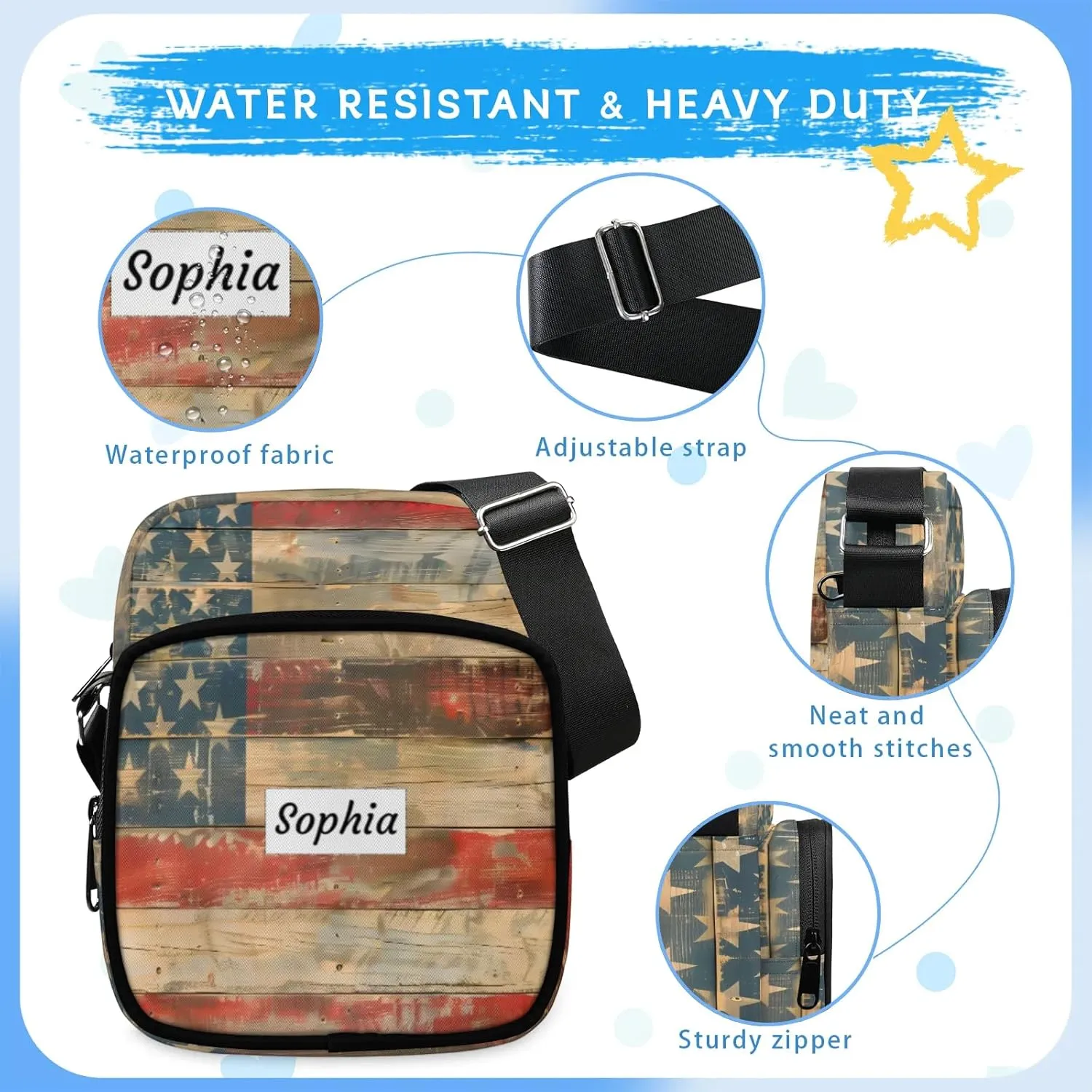 TropicalLife Personalized Crossbody Bag for Women Men Custom Name Messenger Bags