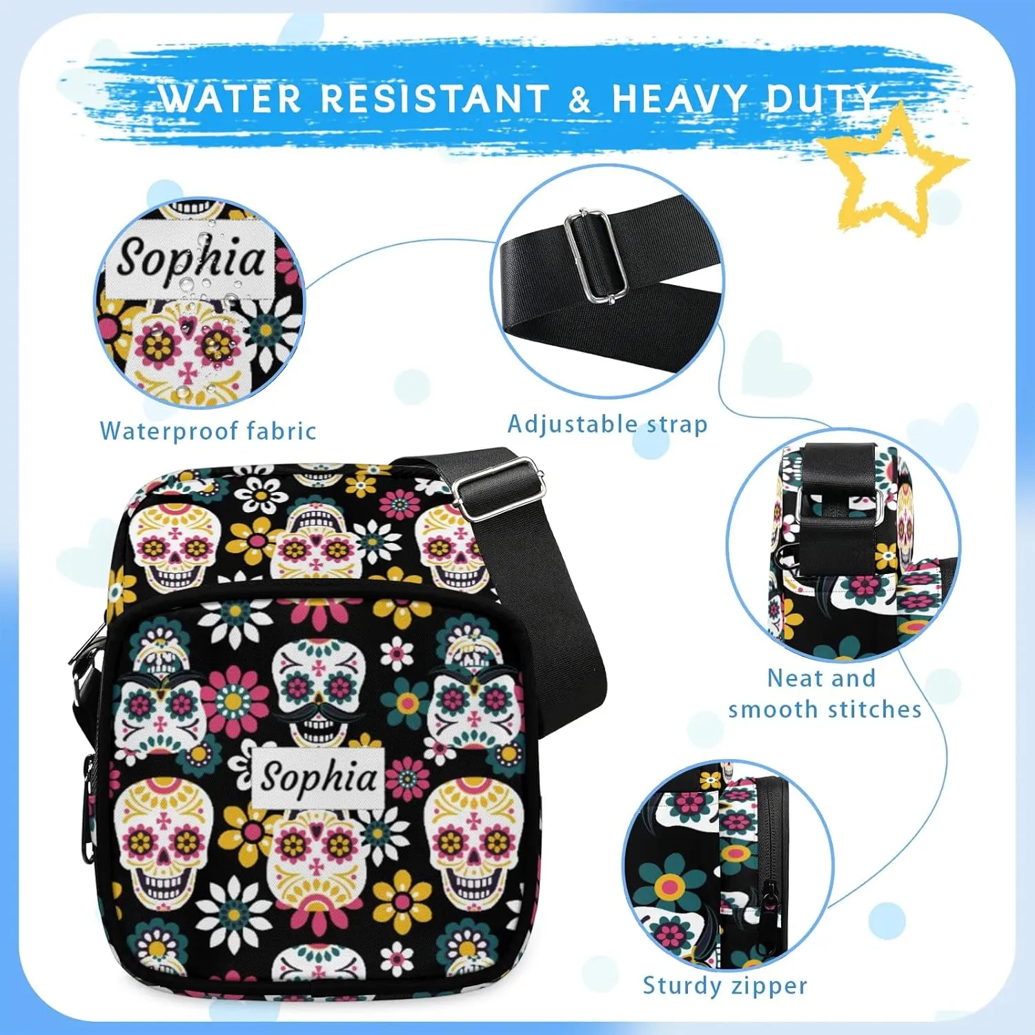 TropicalLife Personalized Crossbody Bag for Women Men Custom Name Messenger Bags