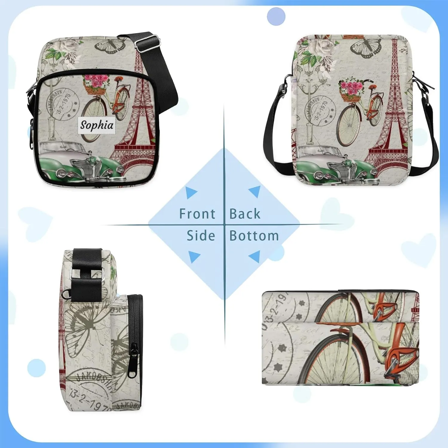TropicalLife Personalized Crossbody Bag for Women Men Custom Name Messenger Bags
