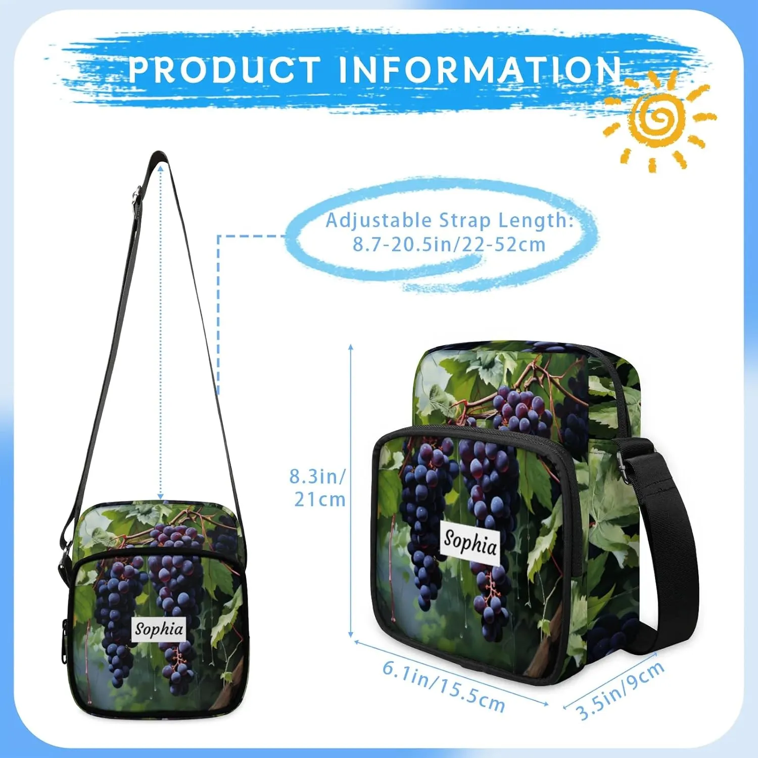 TropicalLife Personalized Crossbody Bag for Women Men Custom Name Messenger Bags