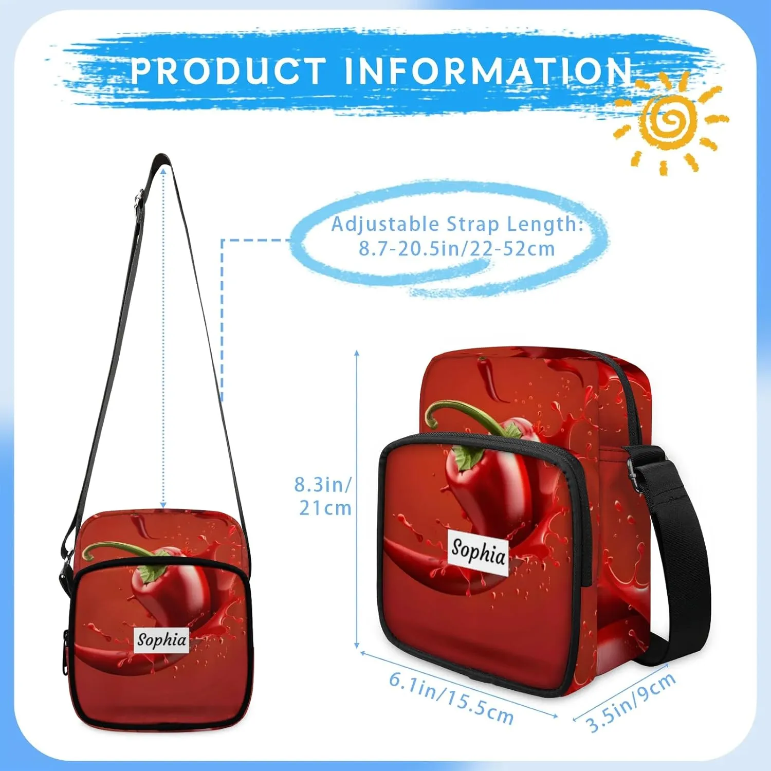 TropicalLife Personalized Crossbody Bag for Women Men Custom Name Messenger Bags