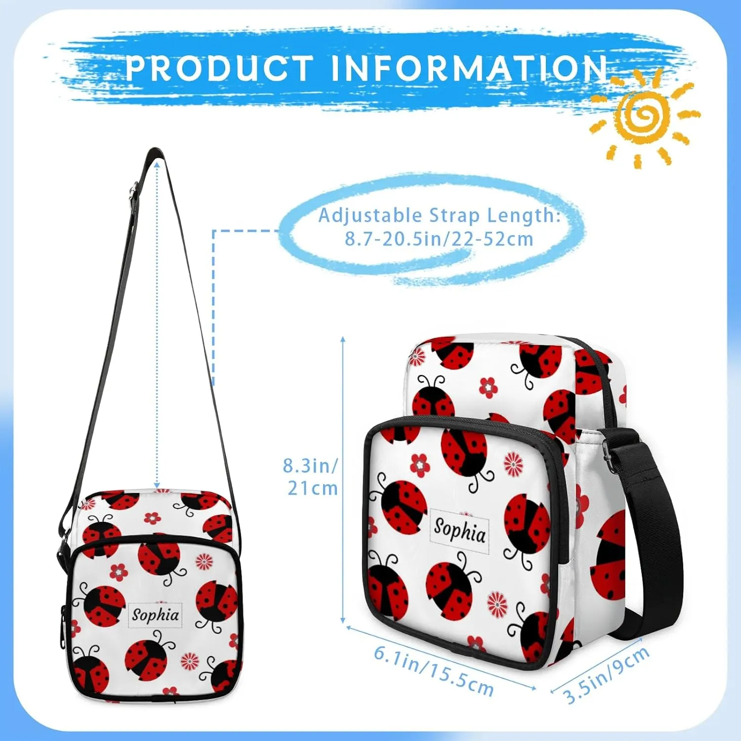 TropicalLife Personalized Crossbody Bag for Women Men Custom Name Messenger Bags