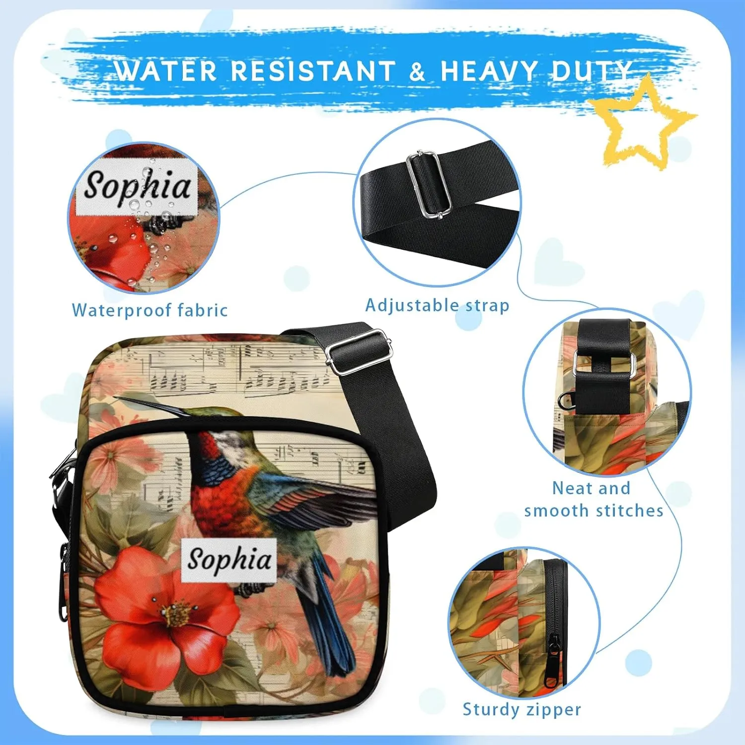 TropicalLife Personalized Crossbody Bag for Women Men Custom Name Messenger Bags