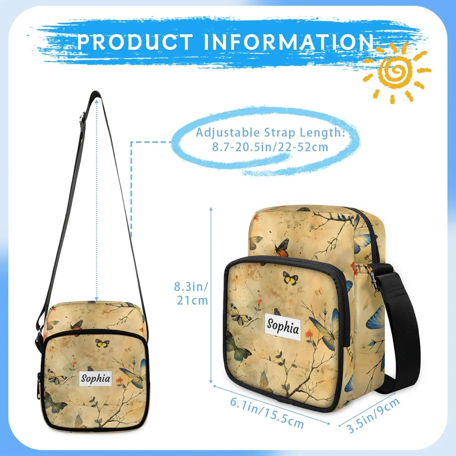 TropicalLife Personalized Crossbody Bag for Women Men Custom Name Messenger Bags