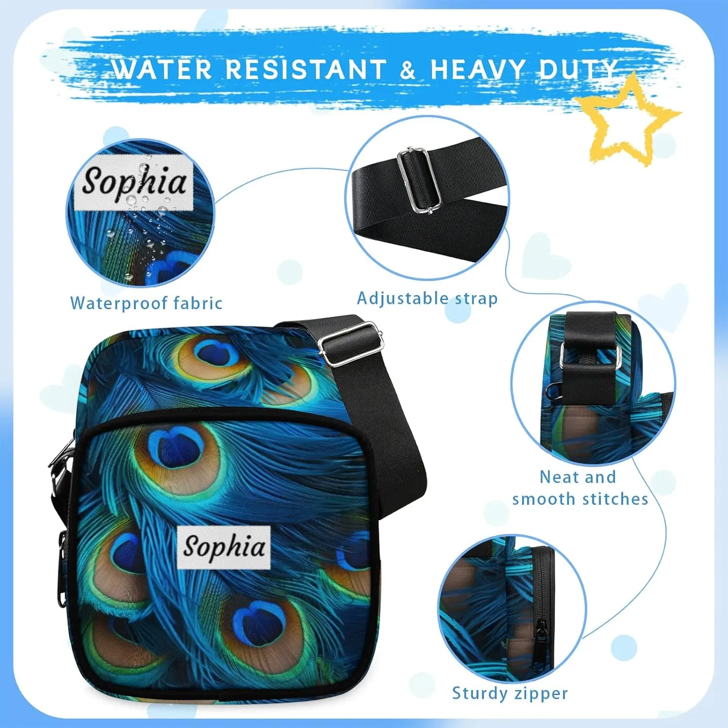 TropicalLife Personalized Crossbody Bag for Women Men Custom Name Messenger Bags
