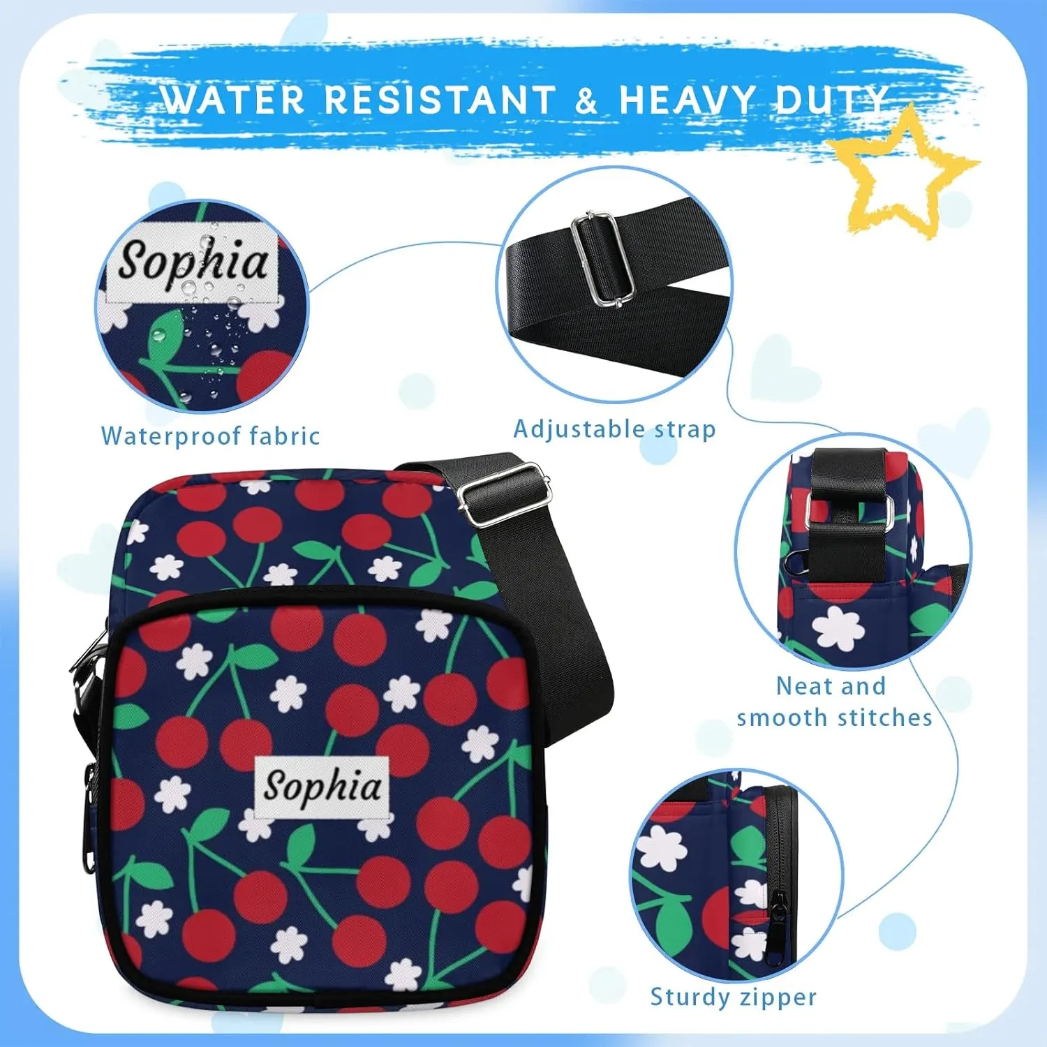 TropicalLife Personalized Crossbody Bag for Women Men Custom Name Messenger Bags
