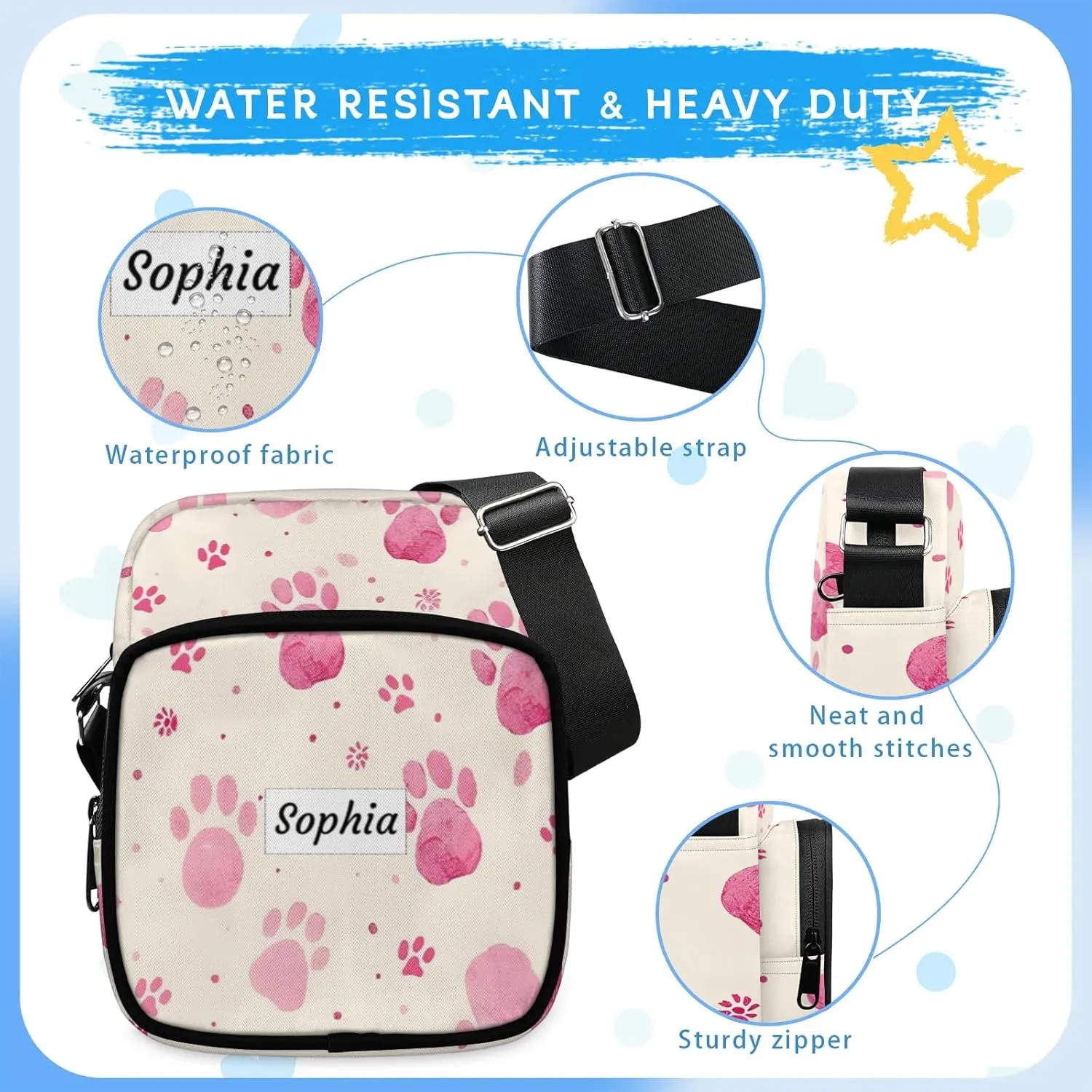 TropicalLife Personalized Crossbody Bag for Women Men Custom Name Messenger Bags