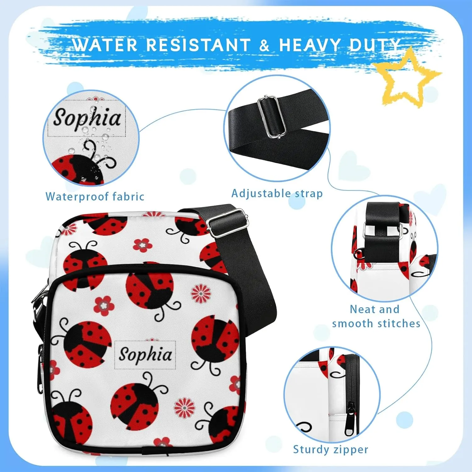 TropicalLife Personalized Crossbody Bag for Women Men Custom Name Messenger Bags
