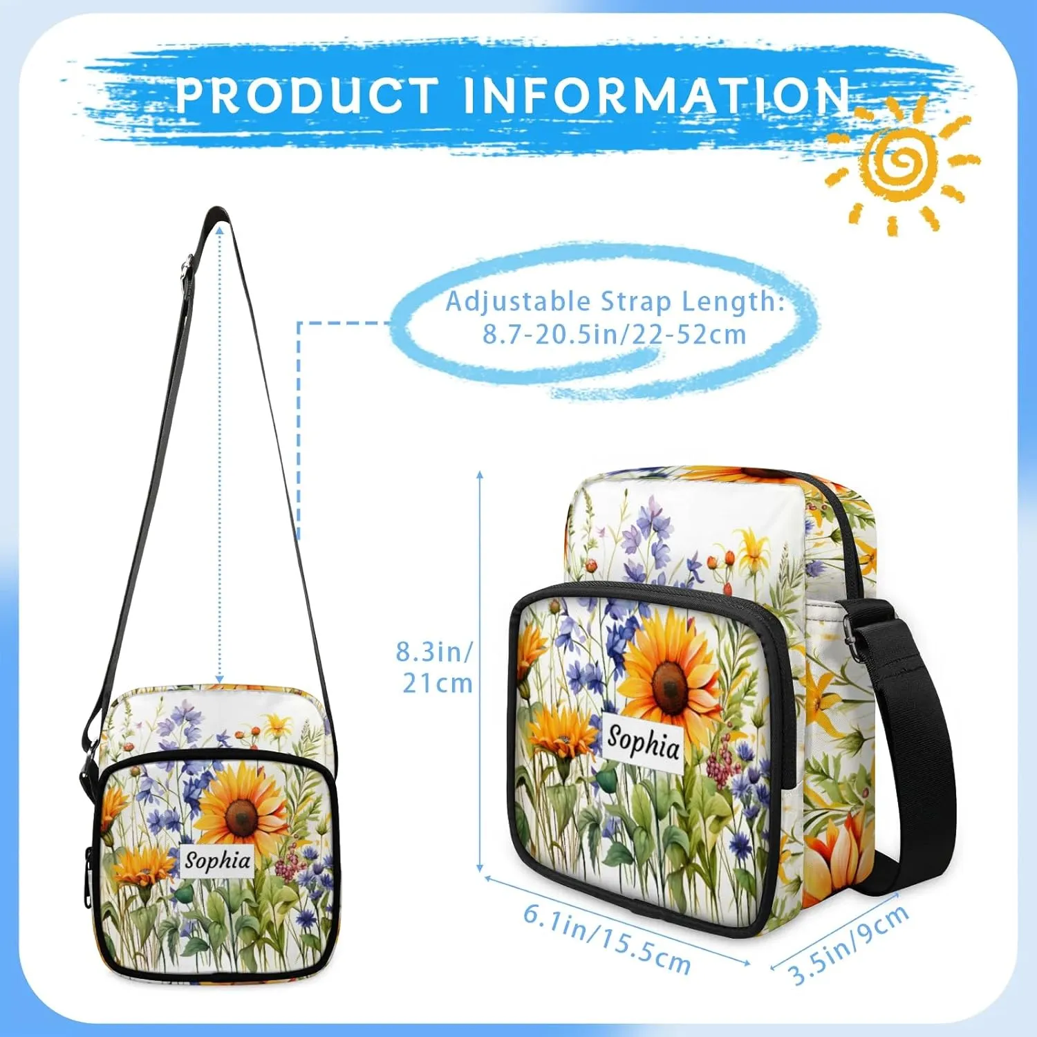 TropicalLife Personalized Crossbody Bag for Women Men Custom Name Messenger Bags