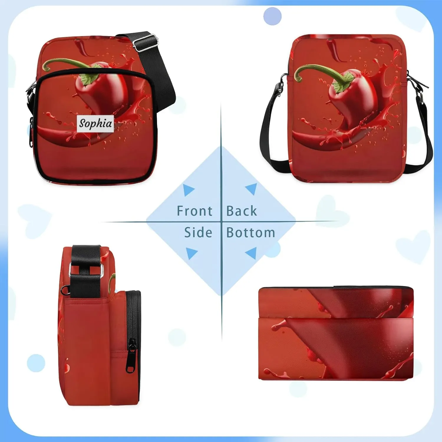 TropicalLife Personalized Crossbody Bag for Women Men Custom Name Messenger Bags