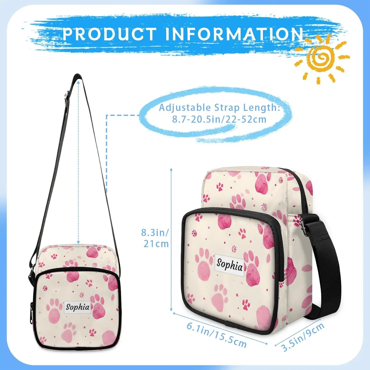 TropicalLife Personalized Crossbody Bag for Women Men Custom Name Messenger Bags