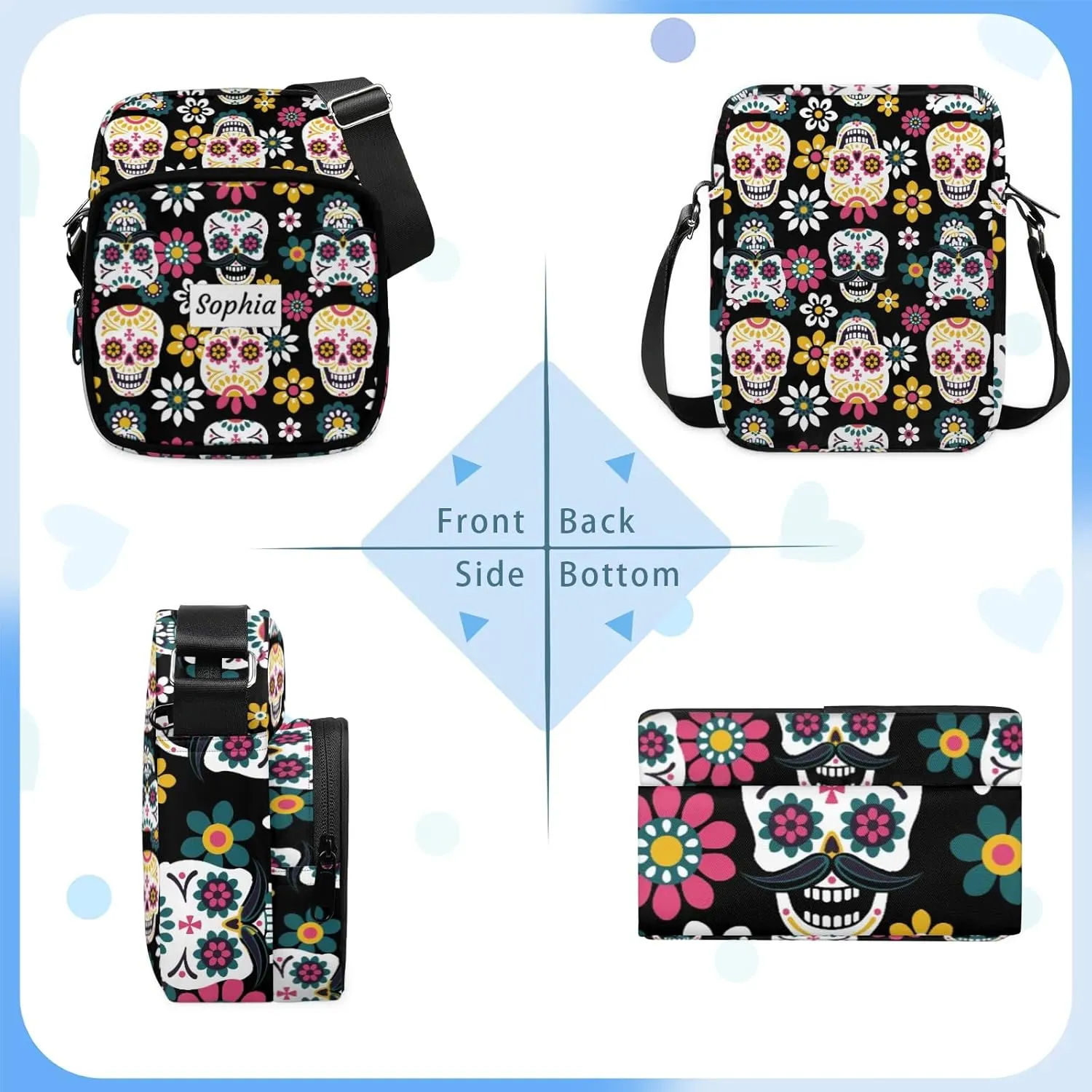 TropicalLife Personalized Crossbody Bag for Women Men Custom Name Messenger Bags