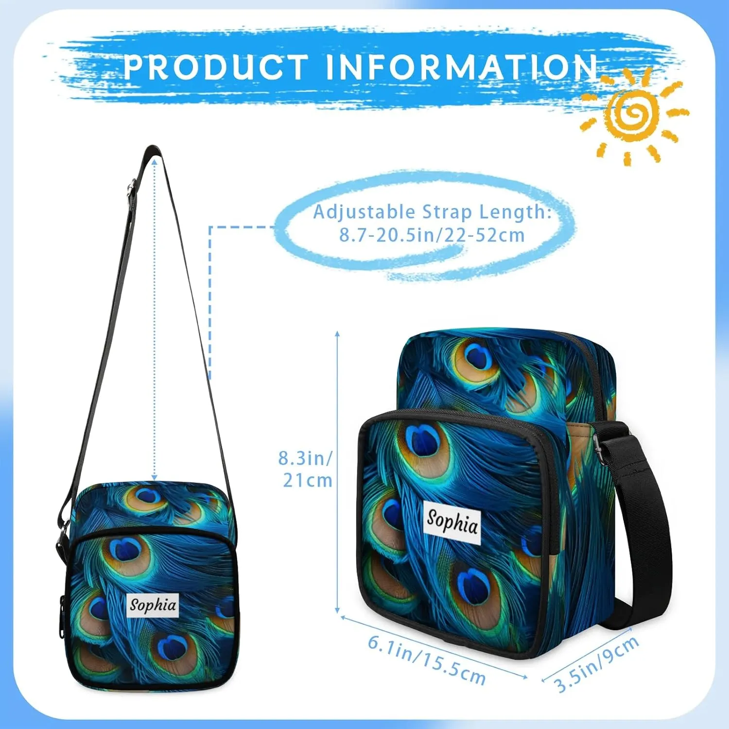 TropicalLife Personalized Crossbody Bag for Women Men Custom Name Messenger Bags