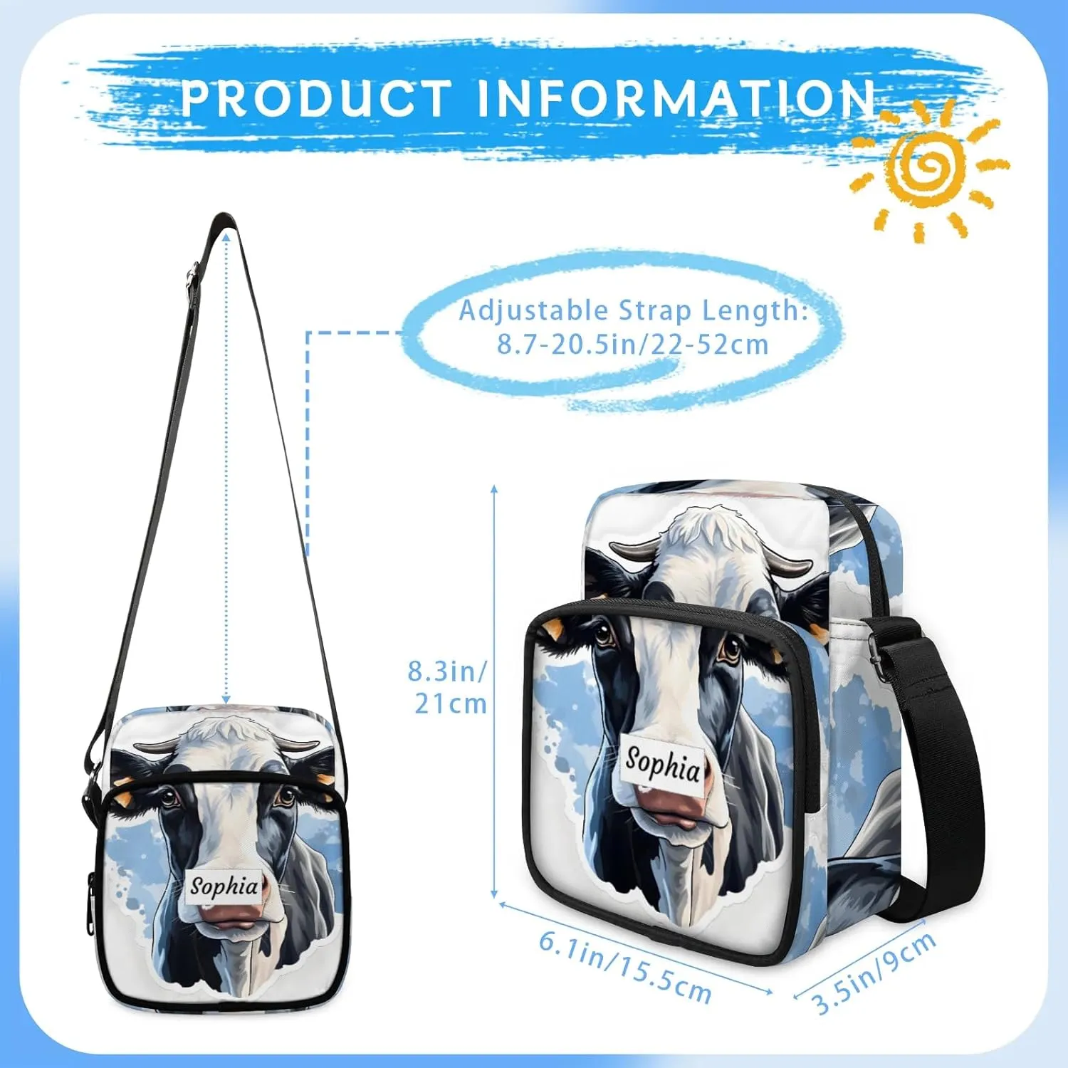 TropicalLife Personalized Crossbody Bag for Women Men Custom Name Messenger Bags