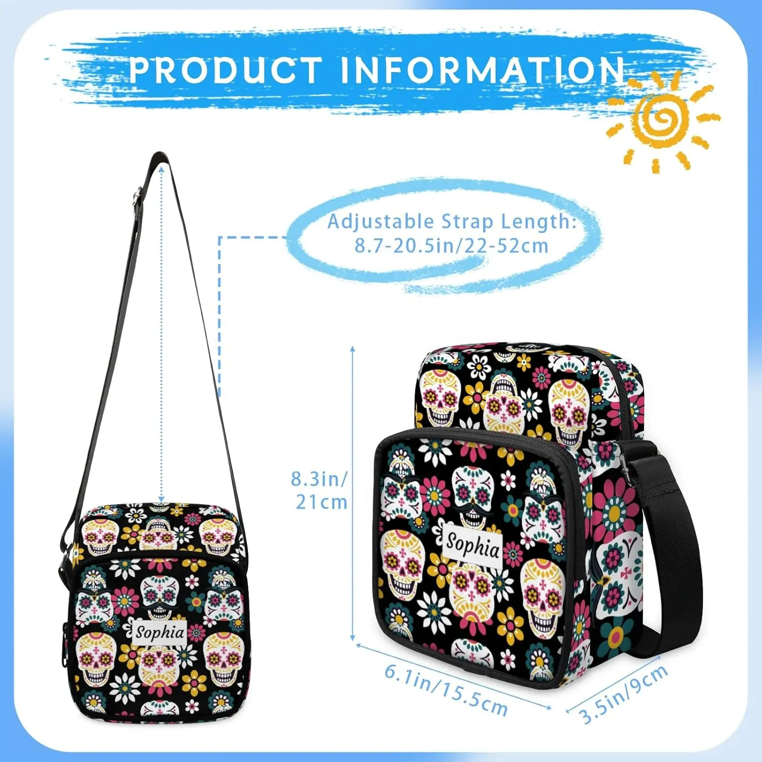TropicalLife Personalized Crossbody Bag for Women Men Custom Name Messenger Bags