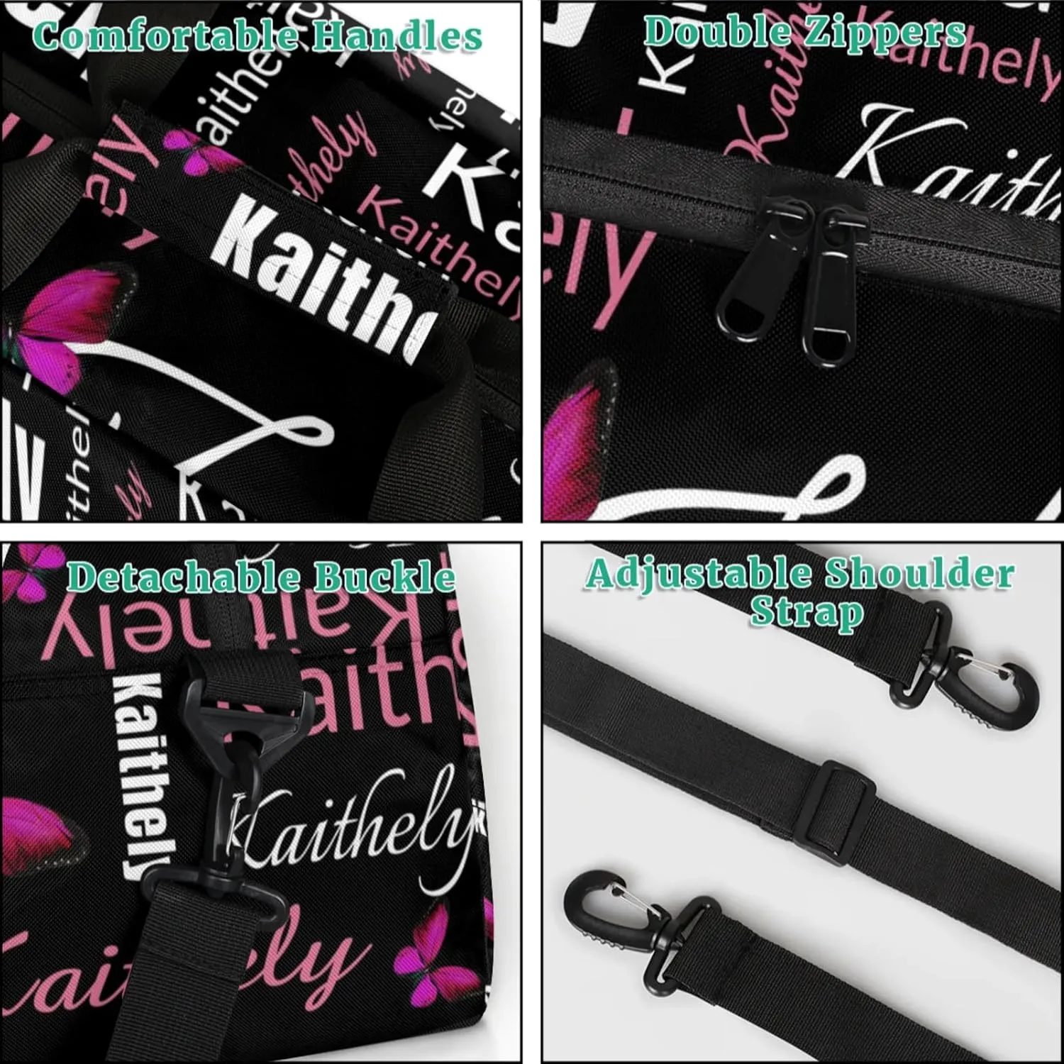 TropicalLife Personalized Dance Bag for Sport Duffel Bag Custom Butterfly Duffle Gym Bag with Name Customized Sports Tote Bags Black Pink