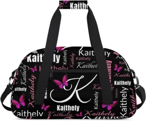 TropicalLife Personalized Dance Bag for Sport Duffel Bag Custom Butterfly Duffle Gym Bag with Name Customized Sports Tote Bags Black Pink
