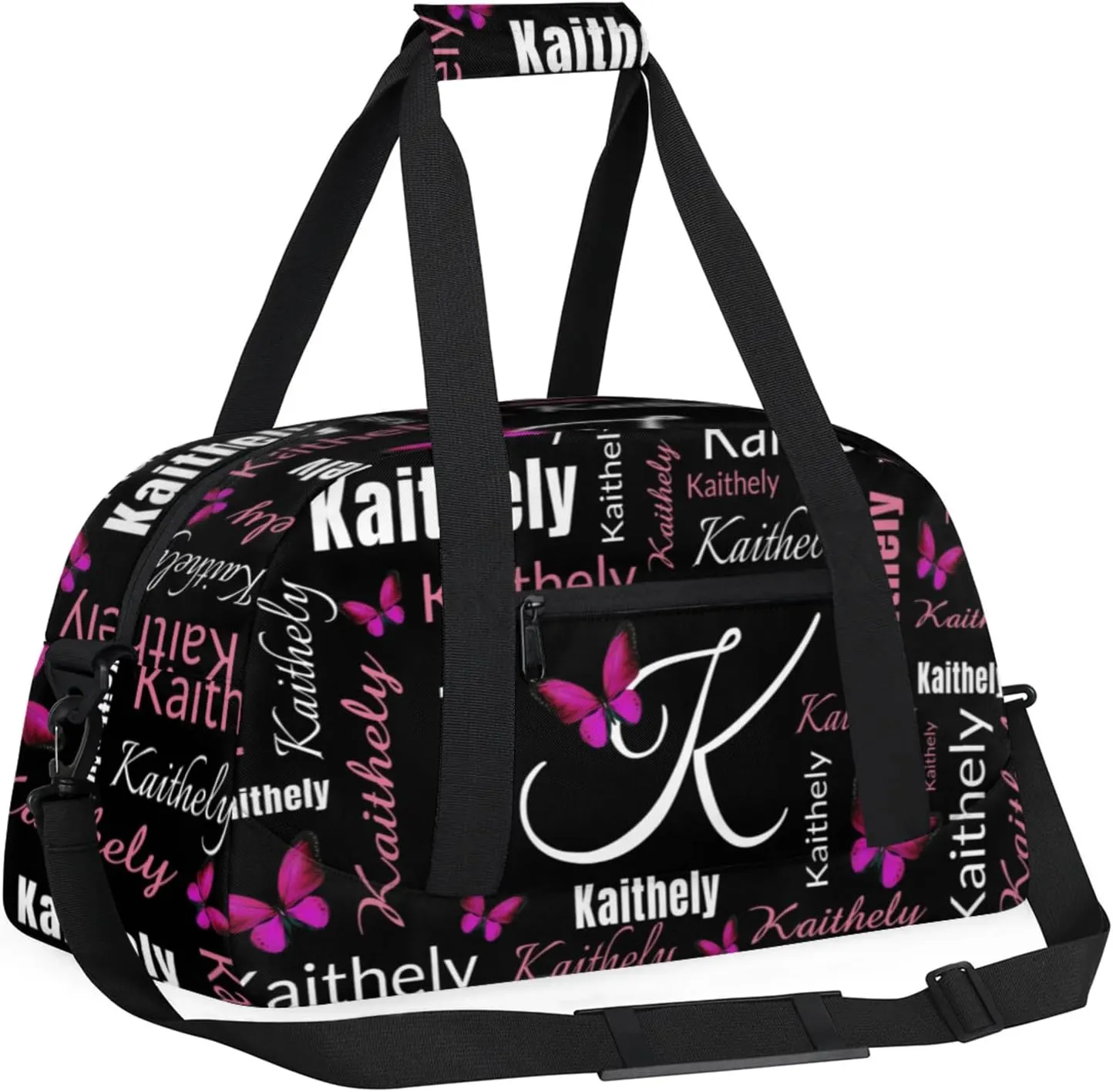 TropicalLife Personalized Dance Bag for Sport Duffel Bag Custom Butterfly Duffle Gym Bag with Name Customized Sports Tote Bags Black Pink