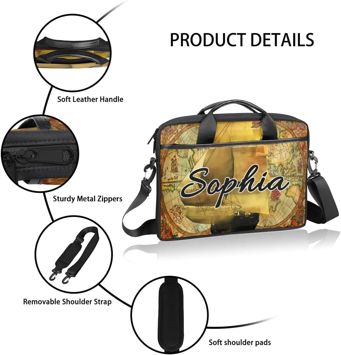 TropicalLife Personalized Laptop Bag 15 Inch Custom Sleeve Case with Handle Shoulder Strap Computer Messenger Bag