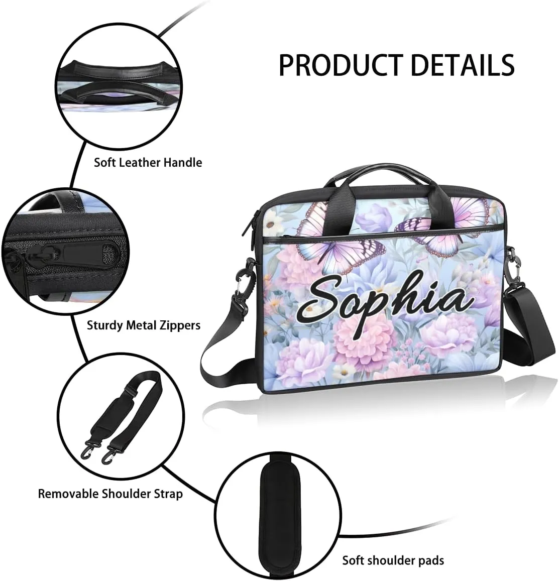 TropicalLife Personalized Laptop Bag 15 Inch Custom Sleeve Case with Handle Shoulder Strap Computer Messenger Bag