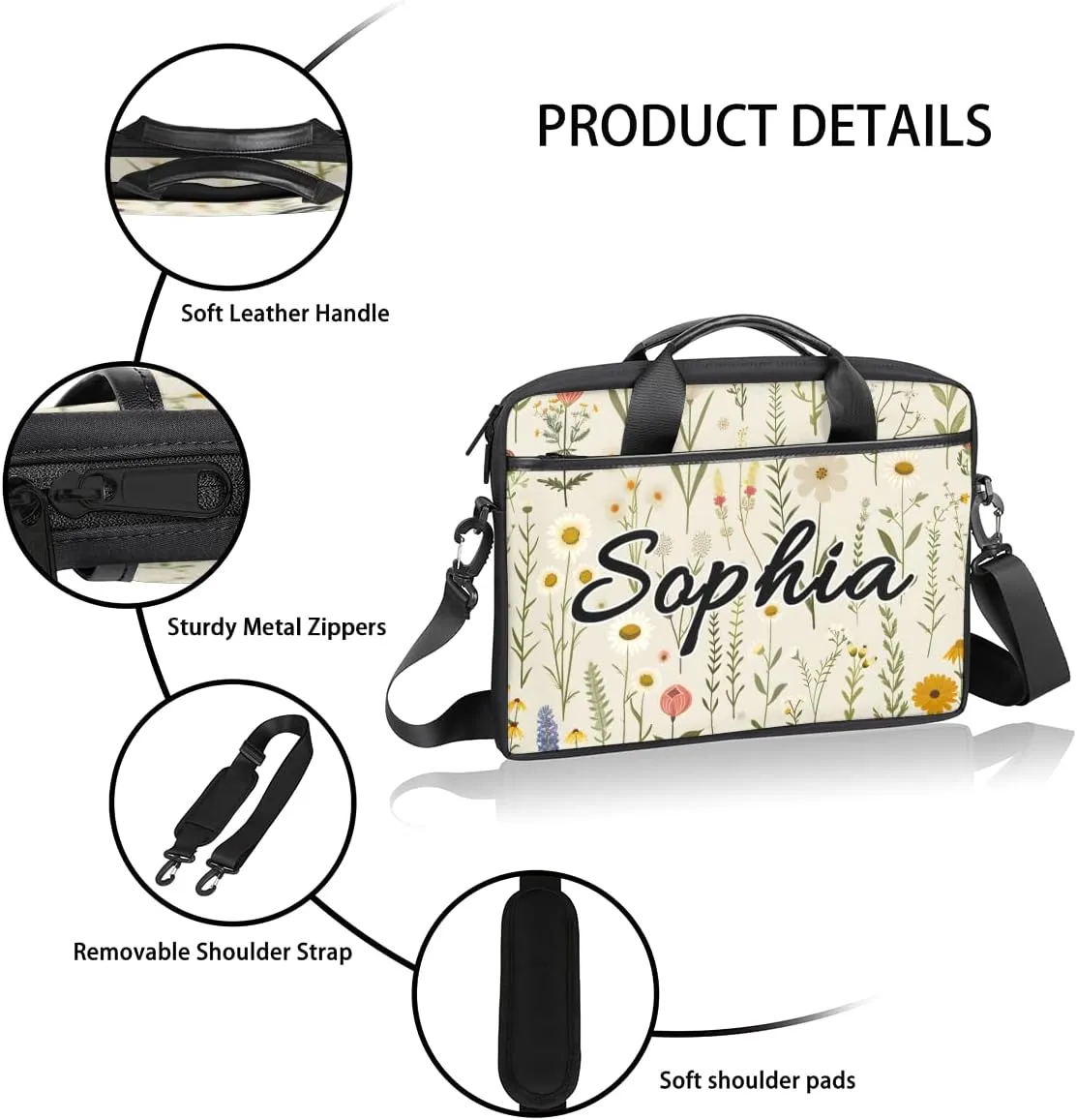 TropicalLife Personalized Laptop Bag 15 Inch Custom Sleeve Case with Handle Shoulder Strap Computer Messenger Bag
