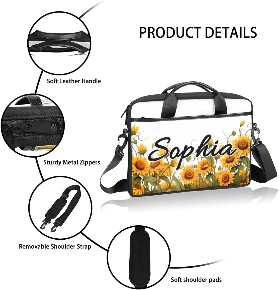 TropicalLife Personalized Laptop Bag 15 Inch Custom Sleeve Case with Handle Shoulder Strap Computer Messenger Bag